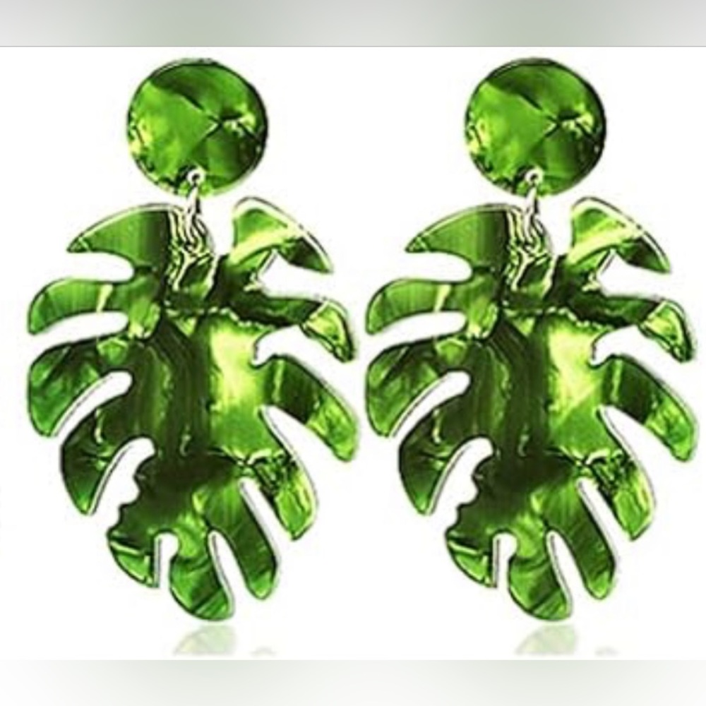 Resin Acrylic Drop Dangle Earrings Bohemian Rattan Green Print Fashion